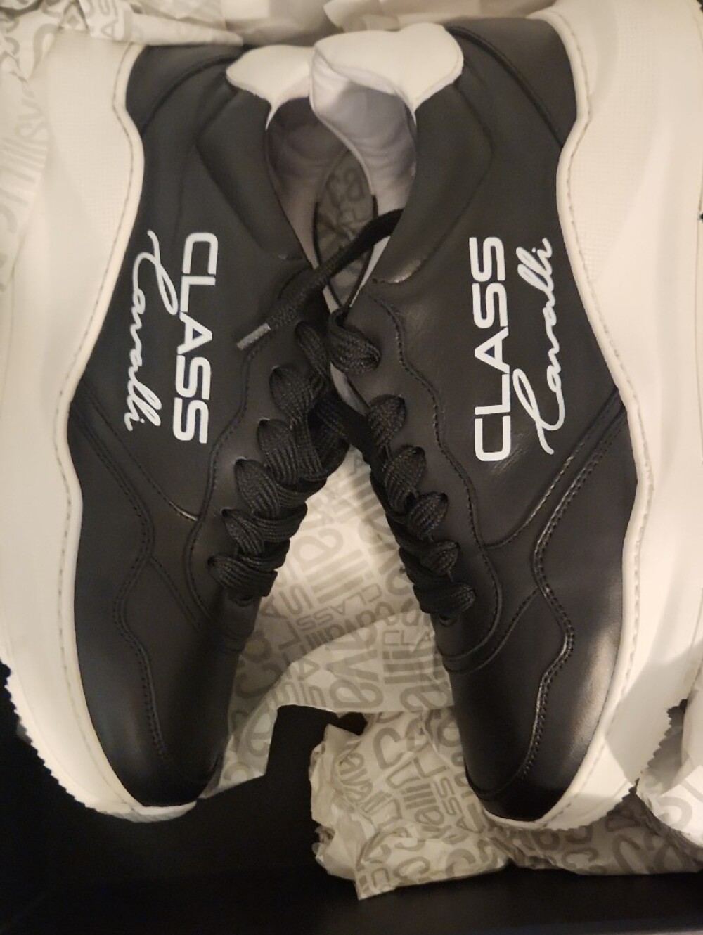 Cavalli Class Black Logo Low Top Sneakers Size 10 Men